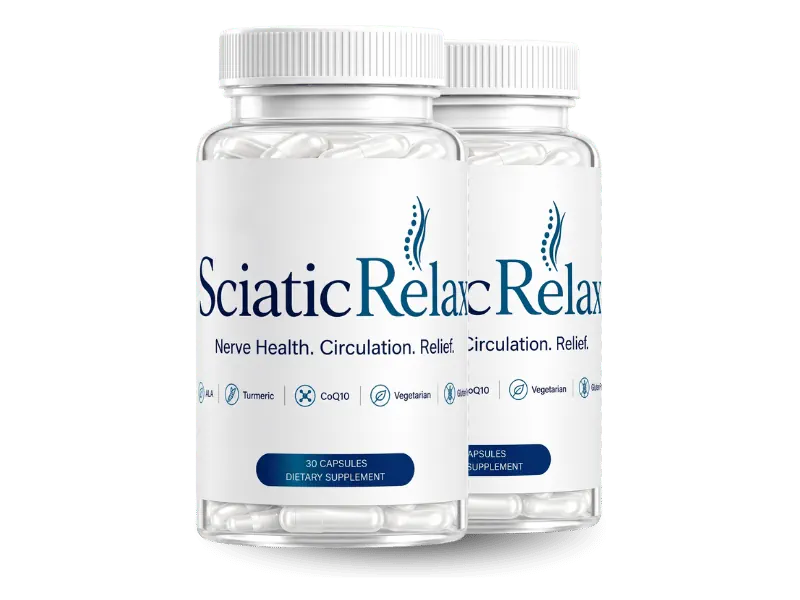 SciaticRelax two bottle starter kit, teal and gold packaging
