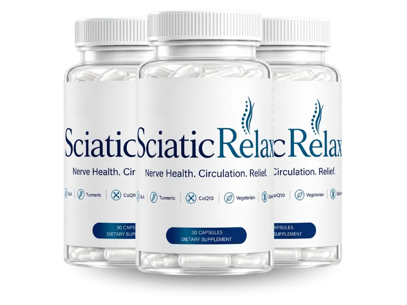 SciaticRelax three bottle most popular kit, teal and gold packaging